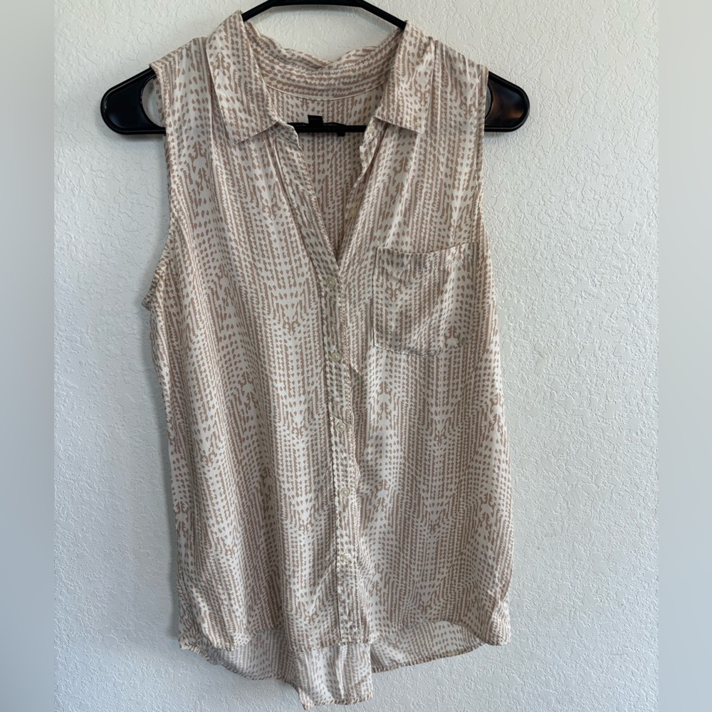 Banana Republic Beige Button Down Sleeveless Shirt